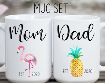 Mom and Dad Mug Set, New Mom and Dad Mugs, Mom and Dad Established Mugs, Tropical Mug Set, New Parent Mug Set, New Parent Gifts, Mom Dad Mug