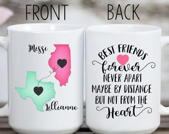 Long Distance Mug, Best Friends Mug, Best Friend Gift, BFF Mug, Home Mug, State Mug, Together Forever Mug, Personalized Friend Mug, BFF Gift