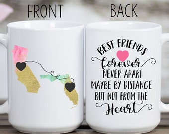 Long Distance Mug, Best Friends Mug, Best Friend Gift, BFF Mug, Home Mug, State Mug, Together Forever Mug, Personalized Friend Mug, BFF Gift