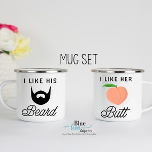 I Like His Beard I Like Her Butt, Mr and Mrs Mugs, His and Hers Mug Set, Anniversary Gift, Couples Gift, Beard and Butt Funny Coffee Mug Set image 1