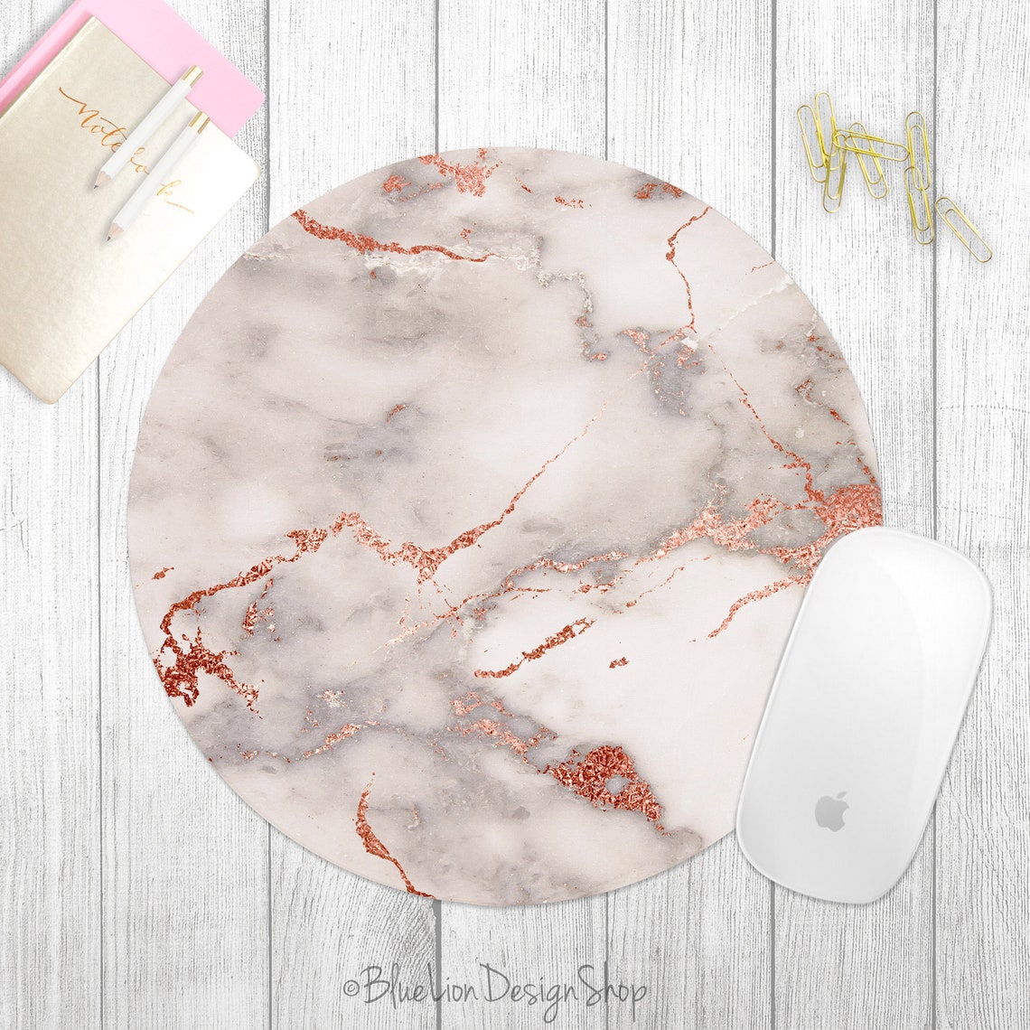 Rose Gold Marble Mouse Pad Marble Round Mouse Pad Rose Gold Etsy
