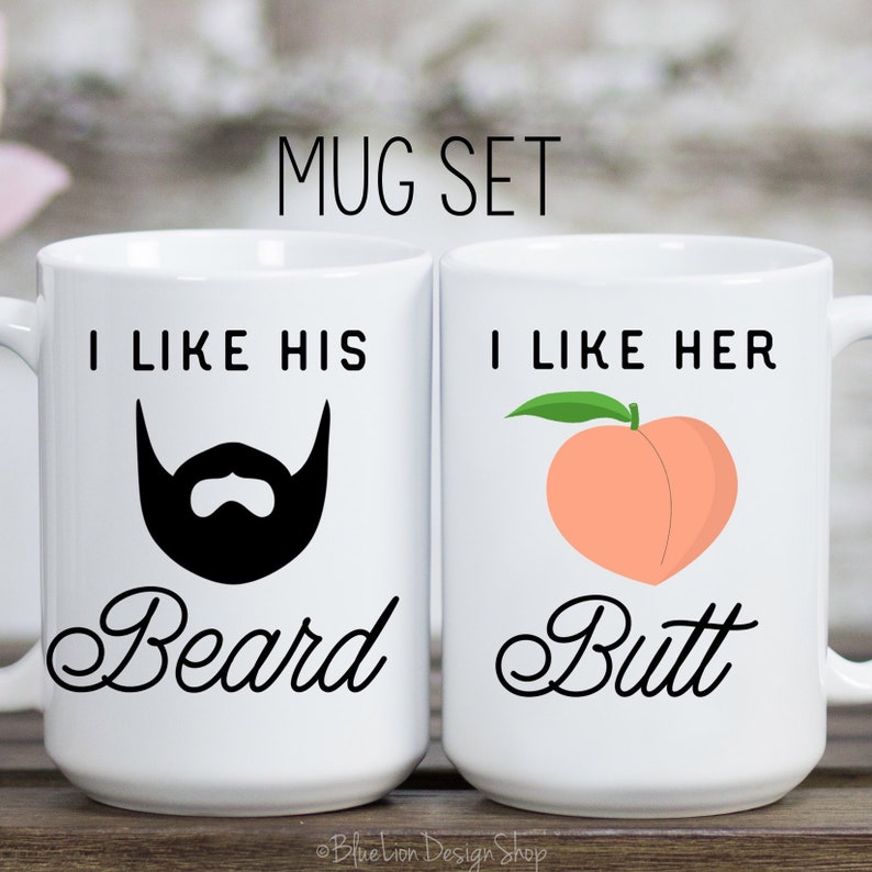 I Like His Beard I Like Her Butt, Mr and Mrs Mugs, His and Hers Mug Set, Anniversary Gift, Couples Gift, Beard and Butt Funny Coffee Mug Set image 2