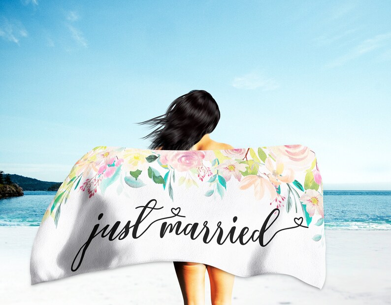 Just Married Beach Towel Honeymoon Beach Towel Honeymoon Gift Bride Wedding Beach Towel Bridal Shower Gift Gift For Bride Towel