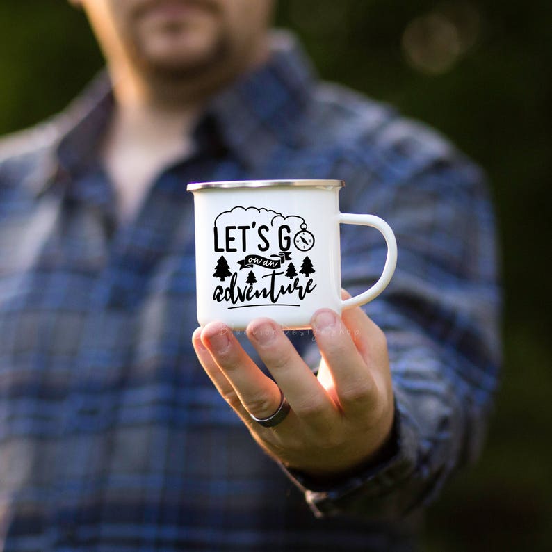 Let's Go On An Adventure Camp Mug, Adventure Enamel Mug, Let's Go On An Adventure Enamel Mug, Adventure Mug, Outdoor Gift for Husband image 1