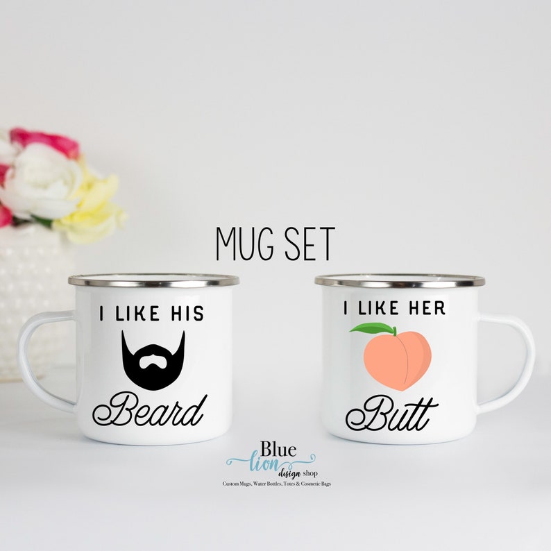 I Like His Beard I Like Her Butt, Mr and Mrs Mugs, His and Hers Mug Set, Anniversary Gift, Couples Gift, Beard and Butt Funny Coffee Mug Set image 1