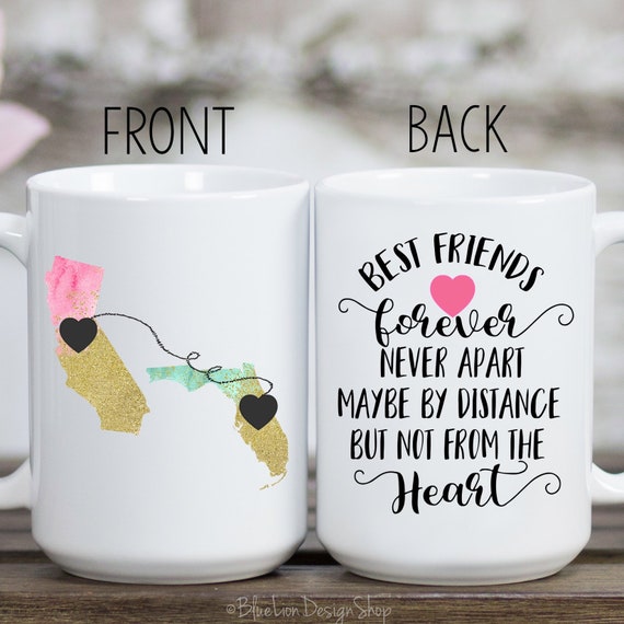 Long Distance Friendship Mug - State To State Personalized Coffee Cup With Names, 11oz & 15oz Ceramic Mugs