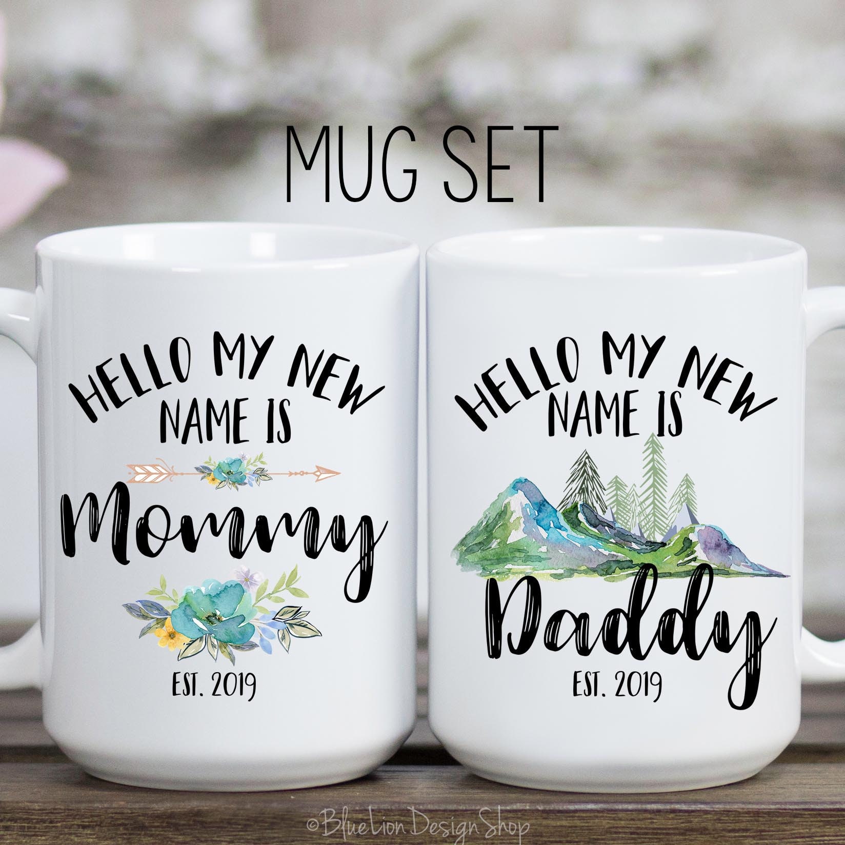New Mom Dad Mugs Mom and Dad est 2019 Coffee Mug Set 