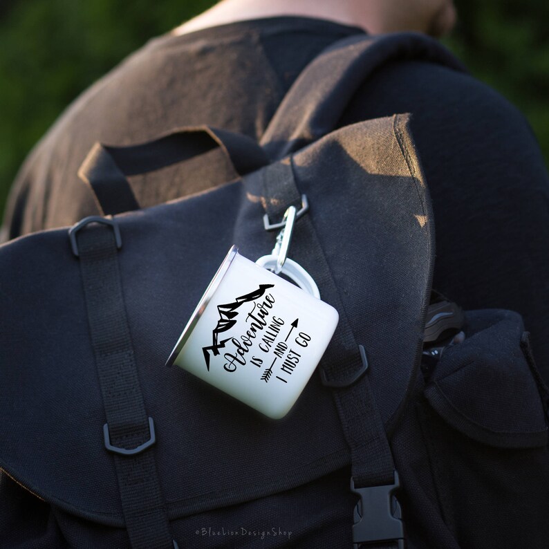 Adventure Mountain Camp Mug, Mountains Are Calling and I Must Go Enamel Mug, Adventure Enamel Mug, Mountain Mug, Outdoor Gift for Husband image 3