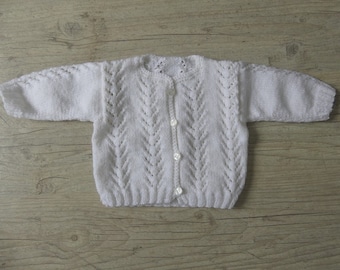 Hand-knitted long-sleeved openwork cardigan | Baptism gift idea