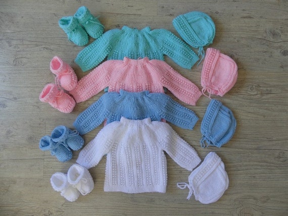 Brassière Et Chaussons En Laine Pour Bébé - Fait Main - Taille 0 à 6 Mois - Neuf Sans étiquettes