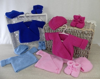 Ensemble 3 pièces brassière chaussons et bonnet fait main | Cadeau de naissance | Layette bébé naissance à 3 mois | Tricoté main