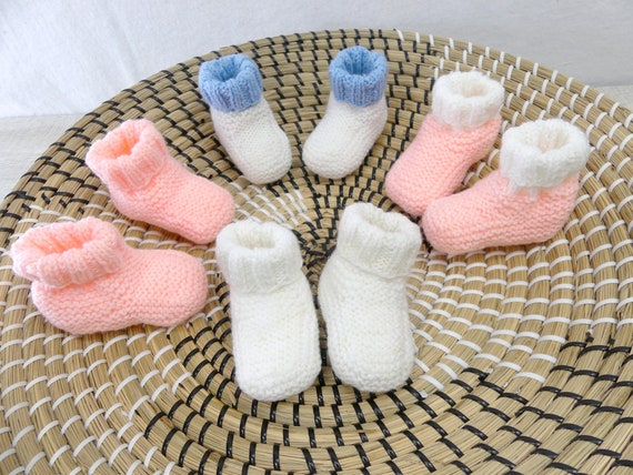 Chaussons Bébé Tricotés Main En Laine - Style Baskets Beige - Taille 0-3 Mois - Fait Main