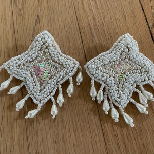 Hand Beaded White and Pearl Earrings with Cloth Backing