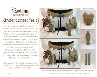 Under Corset Belt Sewing Pattern -festival utility corset belt to wear under corset w/ swivel hooks -Steampunk Victorian Renaissance Cosplay