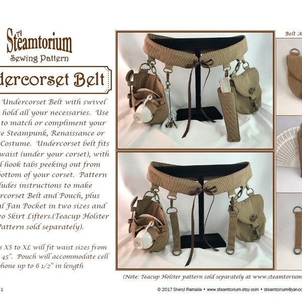Under Corset Belt Sewing Pattern -festival utility corset belt to wear under corset w/ swivel hooks -Steampunk Victorian Renaissance Cosplay