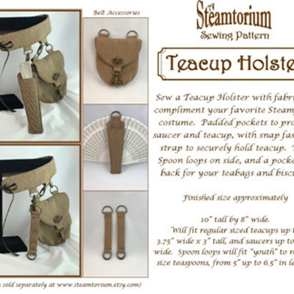Buy Both & Save! Steampunk Under Corset Belt Set and Teacup Holster PDF Sewing Patterns - 22 USD for both - with bonus cross-body strap