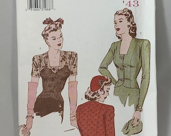 Butterick 6701 "Retro 1943" out-of-print uncut pattern for 1943 style blouse - Misses size 6-8-10 - FREE SHIPPING
