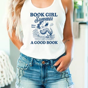 Débardeur d&#39;été fille livre avec sirène, débardeur dos nageur idéal pour les amateurs de lecture, chemise de lecture, cadeau littérature, débardeur de plage, été