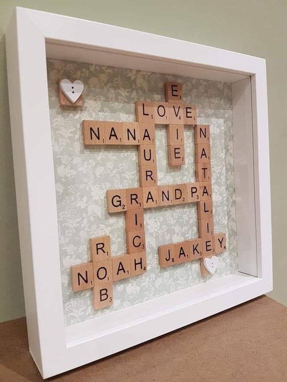 Personalised Scrabble Name Silhouette Balloons Handmade Painting 3D Art