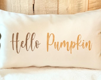 Fall Pillows - Hello Pumpkin Long Pillow | Fall Decor | Farmhouse Decor | Rustic Home Decor | Pumpkin Pillow | Fall Pillows