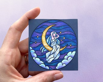 Stained Glass Moon Goddess Sticker | Spiritual Witchy Sticker | Stickers for Women