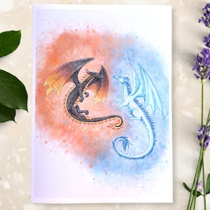 Fire and Ice Dragon Art Print: Whimsical Creature Decor