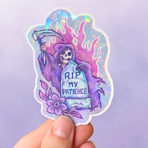 Holographic Grim Reaper Vinyl Sticker | Pastel Goth Halloween