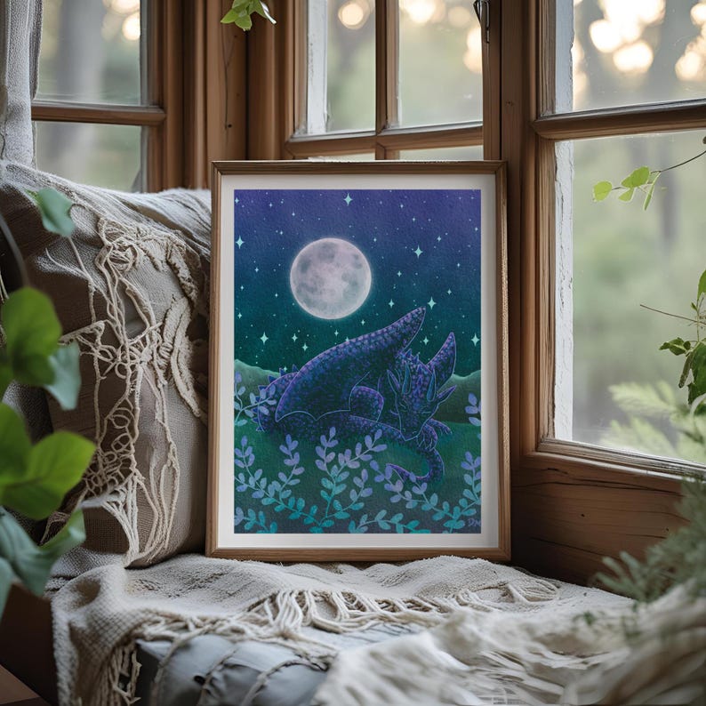 Celestial Dragon Art Print | Whimsigoth Nature Animal Art Home | Forest Creature Wall Decor image 6