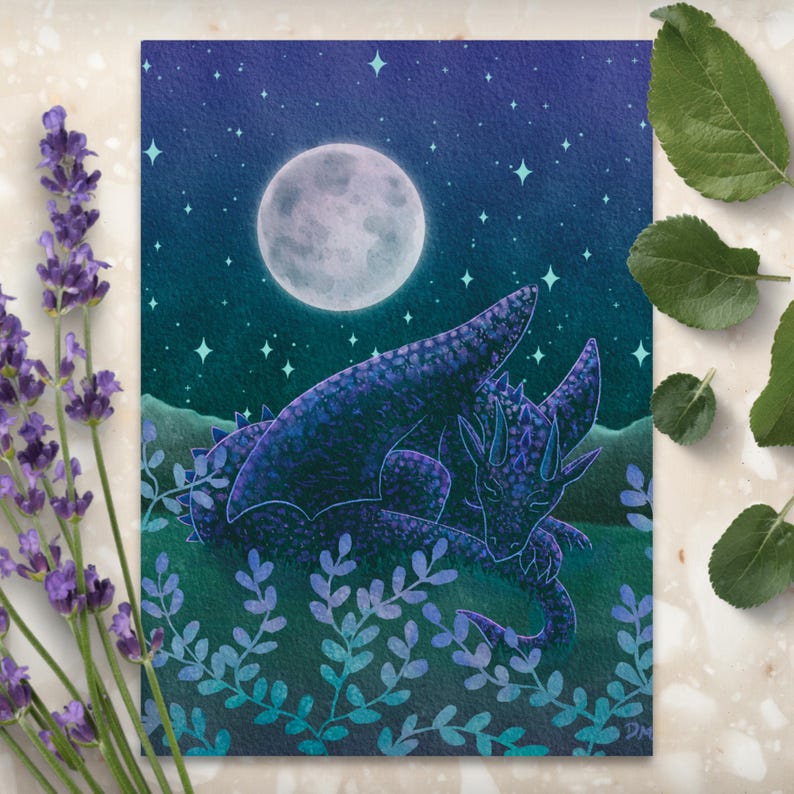 Celestial Dragon Art Print | Whimsigoth Nature Animal Art Home | Forest Creature Wall Decor image 1