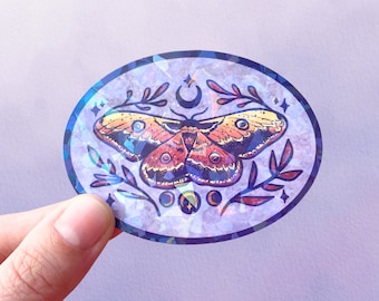 Holographic Sunset Moth Sticker: Witchy Cottagecore Vinyl Decal