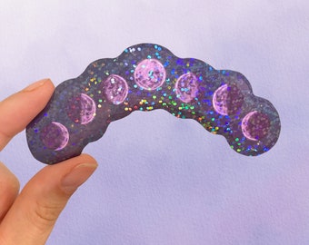 Holographic Moon Phase Sticker | Witchy Vinyl Stickers | Celestial Space Holo Sticker