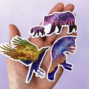 Coffret cadeau d'autocollants animaux Constellation | Stickers animaux de l'espace céleste | Stickers astronomie cool, renard, ours, oiseau