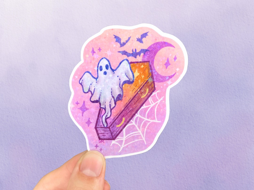 Coffing Sticker Holographic Ghost Coffin Sticker: Pastel Goth Halloween Vinyl - Etsy