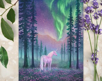 Aurora Borealis Northern Lights Unicorn Animal Wall Art Print