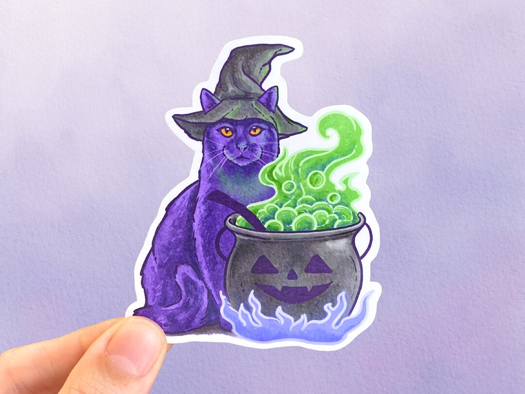 Black Cat Cauldron Potion Sticker | Halloween Witch Vinyl Sticker ...