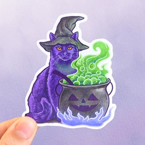 Black Cat Cauldron Potion Sticker | Halloween Witch Vinyl Sticker | Cute Witchy Sticker For Water Bottle