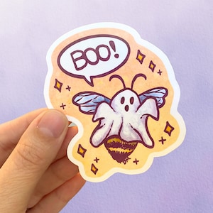 Boo Bee Pun Adult Humor Sticker | Halloween Ghost Vinyl Sticker | Funny Animal Sticker For Water Bottle