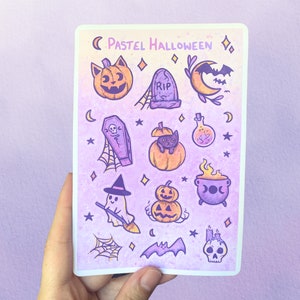 Pastel Halloween Sticker Sheet | Witchy Cute Spooky Sticker Art | Fall Sticker Pack