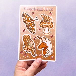 Cute Woodland Gingerbread Sticker Sheet | Forest Animal Sticker Art | Winter Christmas Sticker Set