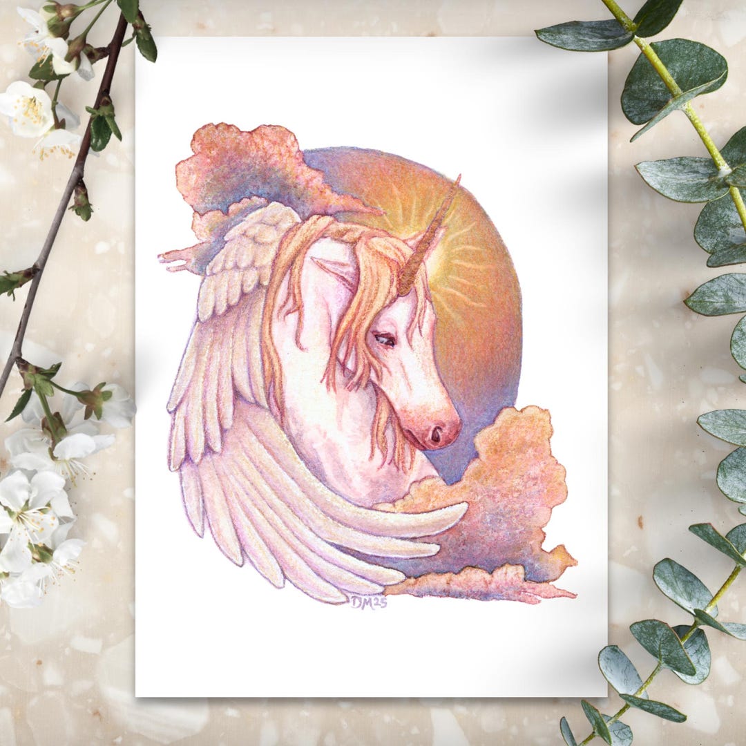 Celestial Light Unicorn Pegasus Art Print | Fantasy Fairytale Horse ...