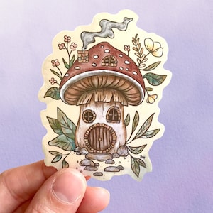 Mushroom Nature House Sticker | Cottagecore Fantasy Art Stickers |  Woodland Vinyl Sticker