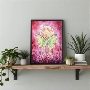 Luna Moth Moon Art Print | Witchy Magical Wall Decor - Etsy