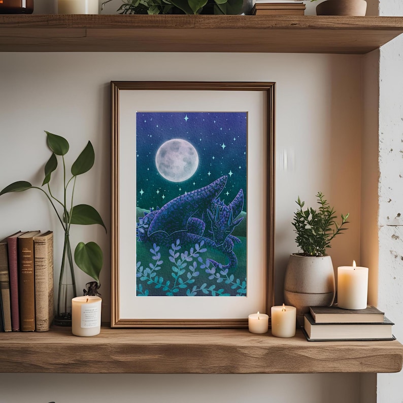 Celestial Dragon Art Print | Whimsigoth Nature Animal Art Home | Forest Creature Wall Decor image 4