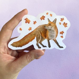Fall Fox Sticker | Whimsical Animal Vinyl Sticker | Cute Woodland Sticker For Water Bottle