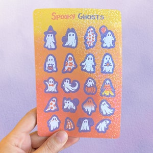 Holographic Cute Ghost Sticker Sheet | Pastel Halloween Spooky Sticker Art | Fall Sticker Set