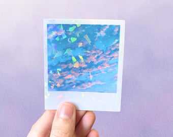 Holographic Polaroid Vinyl Sticker | Dreamy Lofi Celestial Clouds