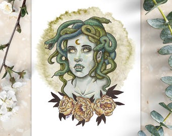 Medusa Goddess Snake Art Print | Witchy Greek Mythology Wall Decor