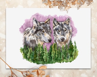 Watercolor Grey Wolf Art Print | Woodland Animal Wall Decor