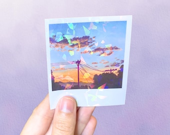 Holographic Dreamy Lofi Clouds Sticker | Aesthetic Polaroid Scenery