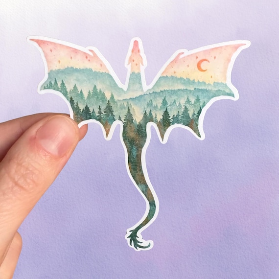 Dragon Forest Silhouette Vinyl Sticker | Nature Fantasy Fairytale Animal